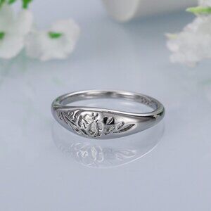 ▶925 Silver Plated Flower Carved Unique Vintage Rings for Women, L027